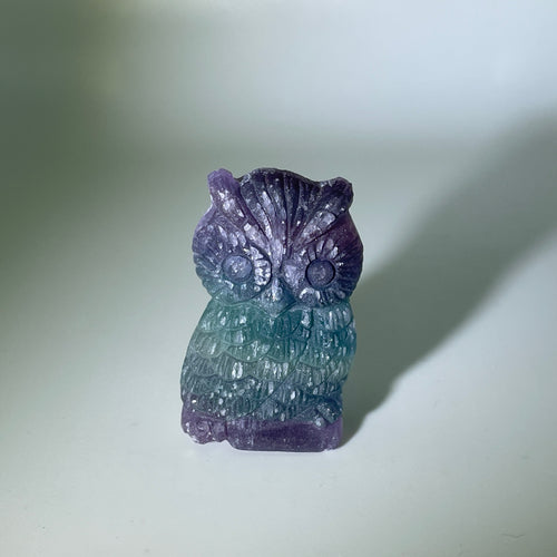 Rainbow Fluorite Owl Carving